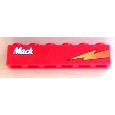 red brick 1 x 6 with mack and lightning pattern model left side sticker - set 8486