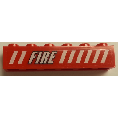 red brick 1 x 6 with white stripes and fire pattern model left side sticker - set 7046