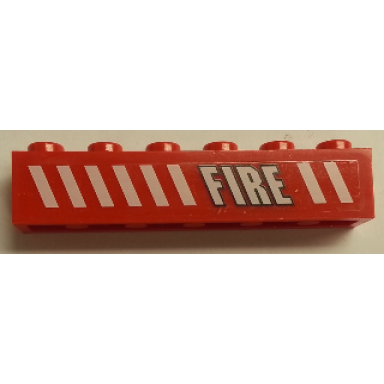 red brick 1 x 6 with white stripes and fire pattern model right side sticker - set 7046