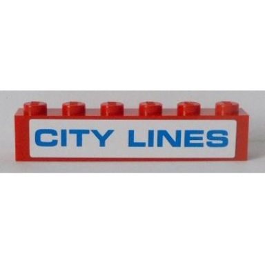 red brick 1 x 6 with blue city lines on white background pattern sticker - set 7994