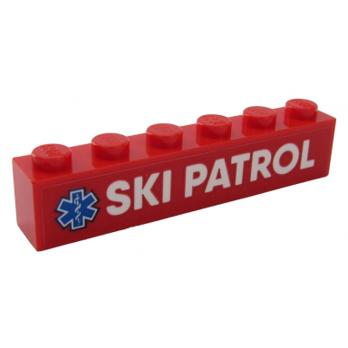 red brick 1 x 6 with white ski patrol and blue emt star of life pattern sticker - set 60203