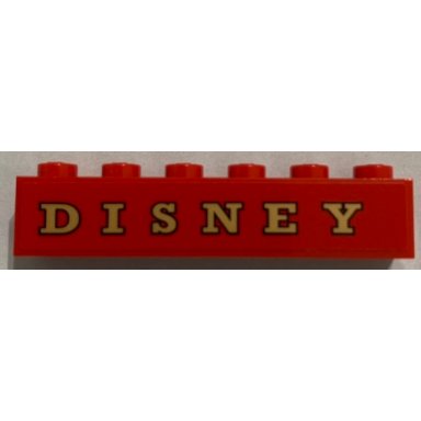 red brick 1 x 6 with gold disney on red background pattern sticker - set 71044