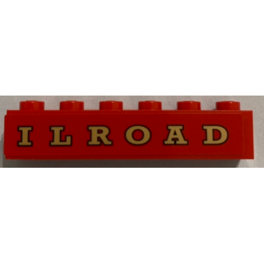 red brick 1 x 6 with gold ilroad railroad on red background pattern sticker - set 71044