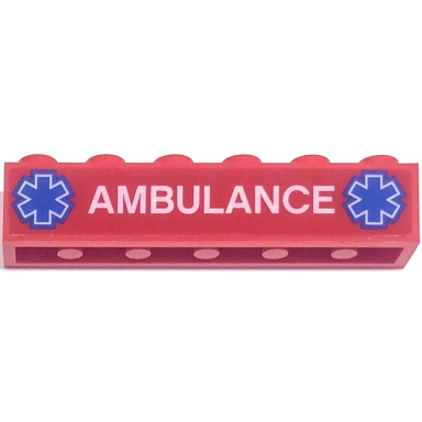 red brick 1 x 6 with white ambulance and 2 blue emt star of life pattern sticker - set 60204