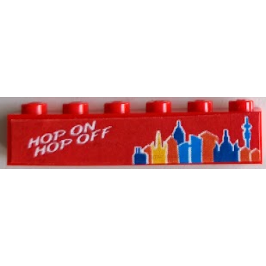 red brick 1 x 6 with white hop on hop off and city skyline pattern sticker - set 60200