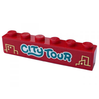 red brick 1 x 6 with dark turquoise and white city tour and bright light yellow skyline pattern sticker - set 60407