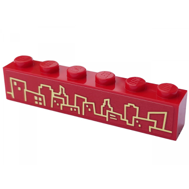 red brick 1 x 6 with bright light yellow skyline pattern sticker - set 60407