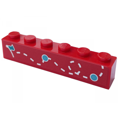 red brick 1 x 6 with dark turquoise flag and circles and white dotted line pattern model left side sticker - set 60407