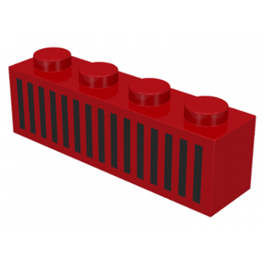red brick 1 x 4 with black grille with 15 vertical lines pattern