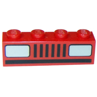 red brick 1 x 4 with grille lines and white car headlights pattern