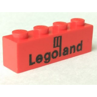 red brick 1 x 4 with black legoland logo pattern