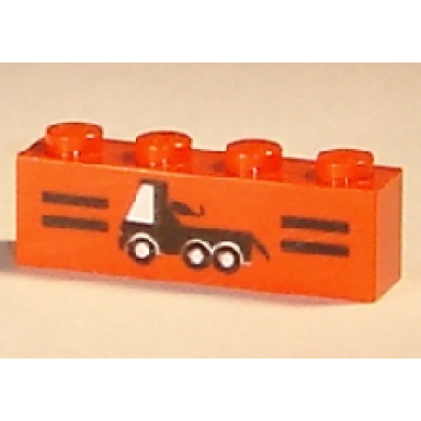 red brick 1 x 4 with black stripes and tow truck pattern