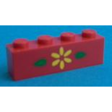 red brick 1 x 4 with yellow flower and 2 green leaves pattern