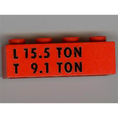 red brick 1 x 4 with black l 15.5 ton and t 9.1 ton pattern