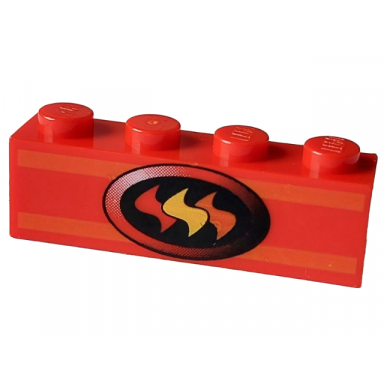 red brick 1 x 4 with oval fire logo on orange stripes pattern