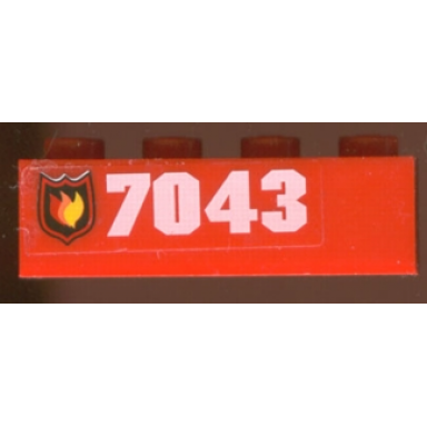 red brick 1 x 4 with fire logo badge and 7043 pattern left sticker - set 7043