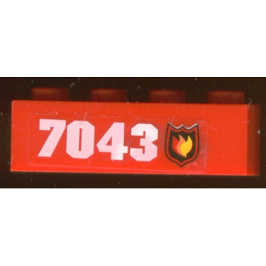 red brick 1 x 4 with fire logo badge and 7043 pattern right sticker - set 7043