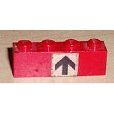 red brick 1 x 4 with black arrow up on white background pattern sticker - set 148