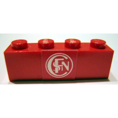 red brick 1 x 4 with sncf pattern sticker - set 164