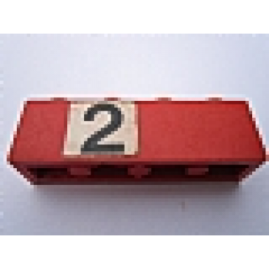 red brick 1 x 4 with black number 2 on white background pattern sticker - set 148