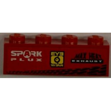 red brick 1 x 4 with spark plux and eye wear and max heat exhaust and tire tracks pattern sticker - set 8186
