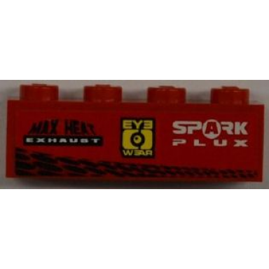 red brick 1 x 4 with max heat exhaust and eye wear and spark plux and tire tracks pattern sticker - set 8186