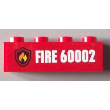 red brick 1 x 4 with fire logo and fire 60002 pattern sticker - set 60002