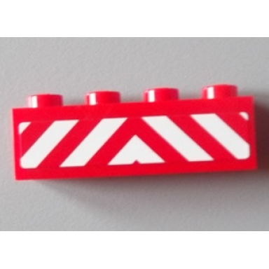 red brick 1 x 4 with red and white danger stripes pattern sticker - set 60004
