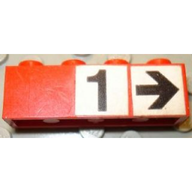 red brick 1 x 4 with black number 1 and black arrow on white background pattern stickers - set 148