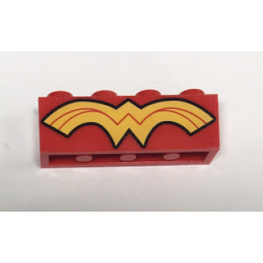 red brick 1 x 4 with gold wonder woman logo pattern