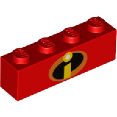 red brick 1 x 4 with incredibles symbol pattern