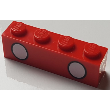 red brick 1 x 4 with 2 white circles with black outline pattern mickey mouse trouser buttons