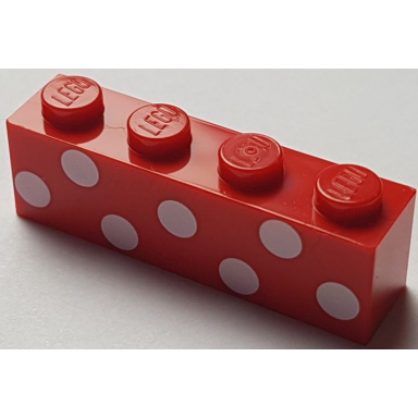 red brick 1 x 4 with 7 white polka dots pattern
