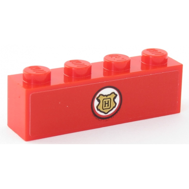 red brick 1 x 4 with gold hogwarts logo in white circle on red background pattern sticker - set 75955