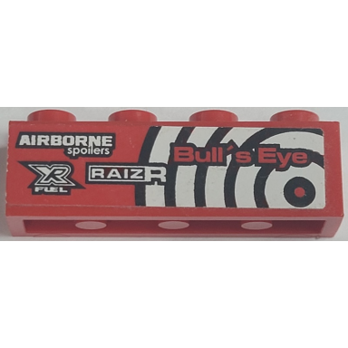 red brick 1 x 4 with bulls eye raizr airborne spoilers and xr fuel pattern model left side sticker - set 8182