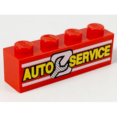 red brick 1 x 4 with yellow auto service white lines and wrench pattern