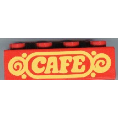 red duplo brick 2 x 4 with cafe text pattern