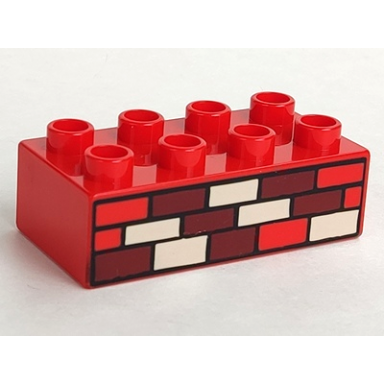 red duplo brick 2 x 4 with red dark red and tan bricks pattern