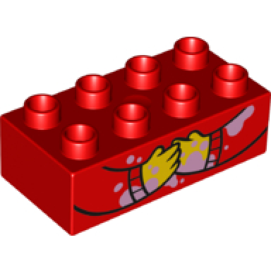 red duplo brick 2 x 4 with hands arms and pink ice cream stains pattern