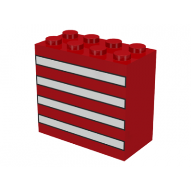 red brick 2 x 4 x 3 with black outlined white stripes pattern