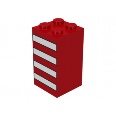 red brick 2 x 2 x 3 with white stripes black outlined pattern