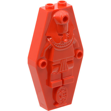 red container coffin lid with embossed mummy sarcophagus