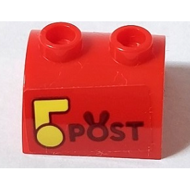 red slope curved 2 x 2 double with 2 hollow studs with post and bright light yellow mailbox flag pattern sticker - set 40449
