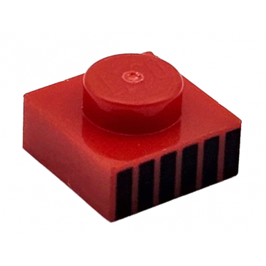 red plate 1 x 1 with 6 black stripes pattern
