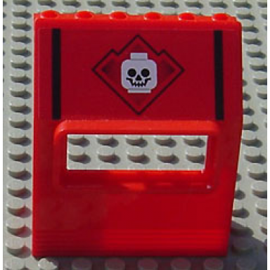 red panel 3 x 6 x 6 sloped with window with black vertical stripes and white standard skull pattern sticker - set 6776