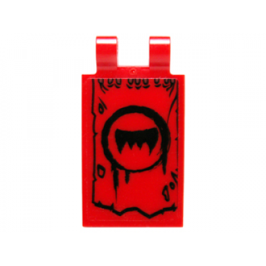 red tile modified 2 x 3 with 2 clips with tattered flag with black circle and fangs pattern model left side sticker - set 70014