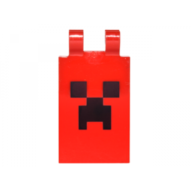 red tile modified 2 x 3 with 2 clips with pixelated black eyes and open mouth frown pattern minecraft creeper face