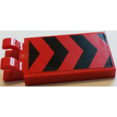 red tile modified 2 x 3 with 2 clips with black and red chevron stripes pattern sticker - set 60027