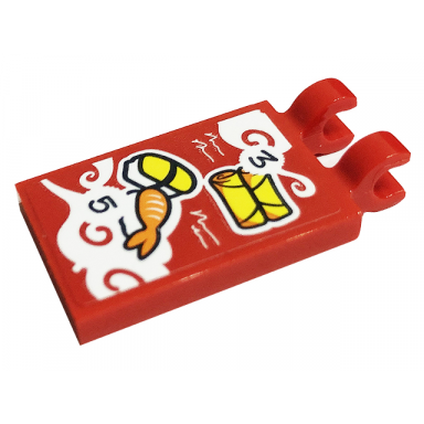 red tile modified 2 x 3 with 2 open o clips with menu number 3 and 5 sushi and spring rolls pattern sticker - set 41701
