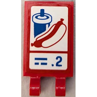 red tile modified 2 x 3 with 2 open o clips with red hot dog blue soda cup drink text lines and .2 pattern sticker - set 60440